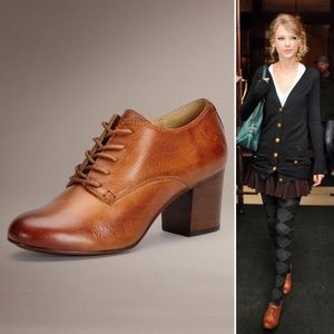 Frye Stella heel oxfords lace up cognac brown 6.5